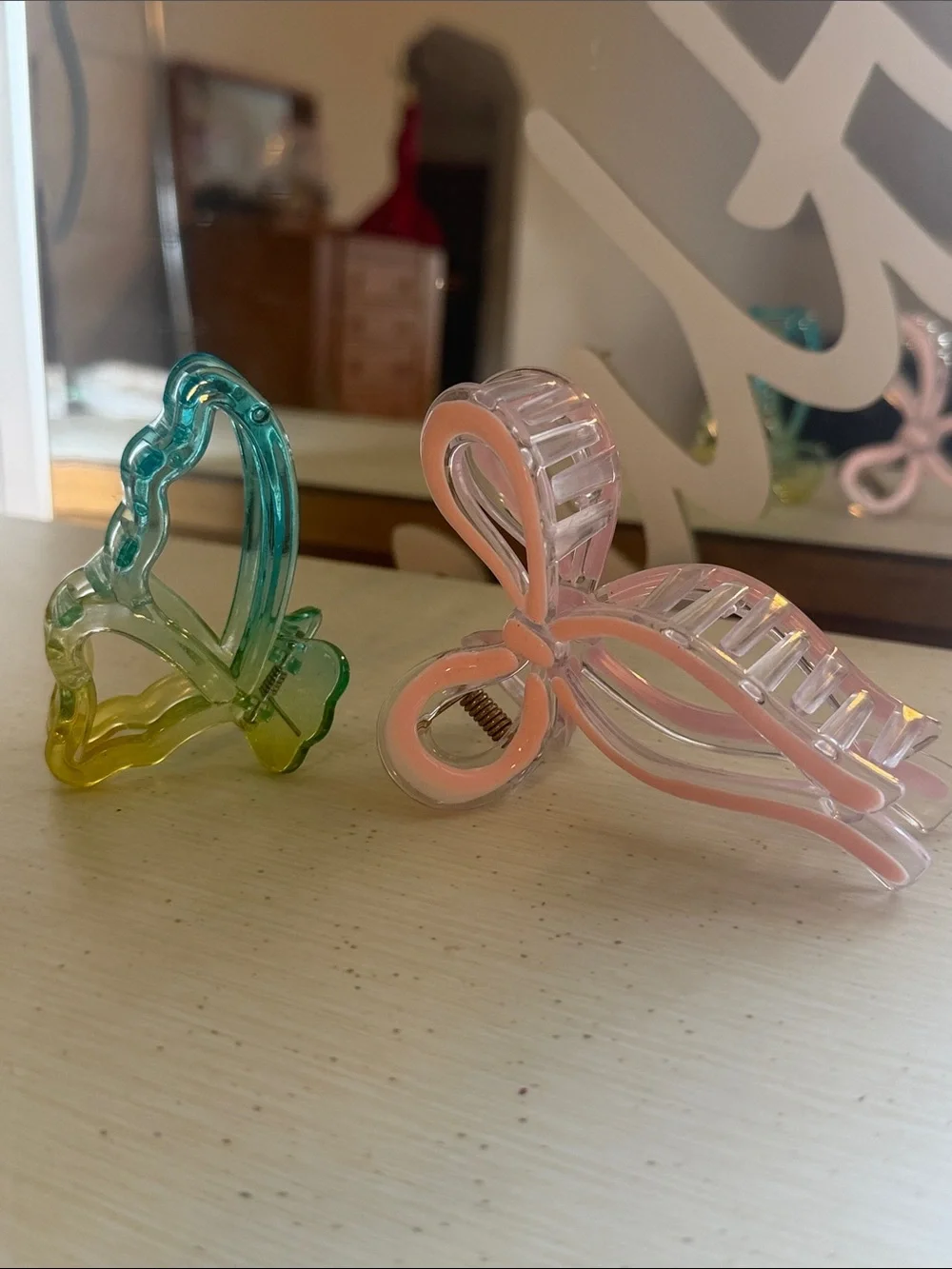 Pink and Teal Butterfly Hair Clips - No Brand